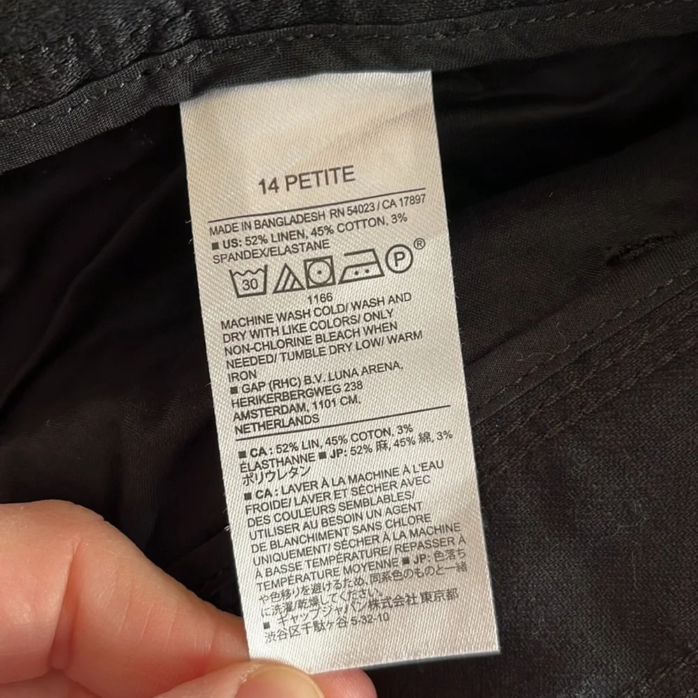 Banana Republic Pleated Wide Leg Linen Cotton Blend Trouser Pant Black 14 Petite